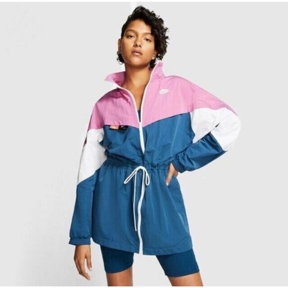 NIKE Pink Blue White Icon Clash Track Windbreaker Jacket Women’s Size Medium - Picture 1 of 11